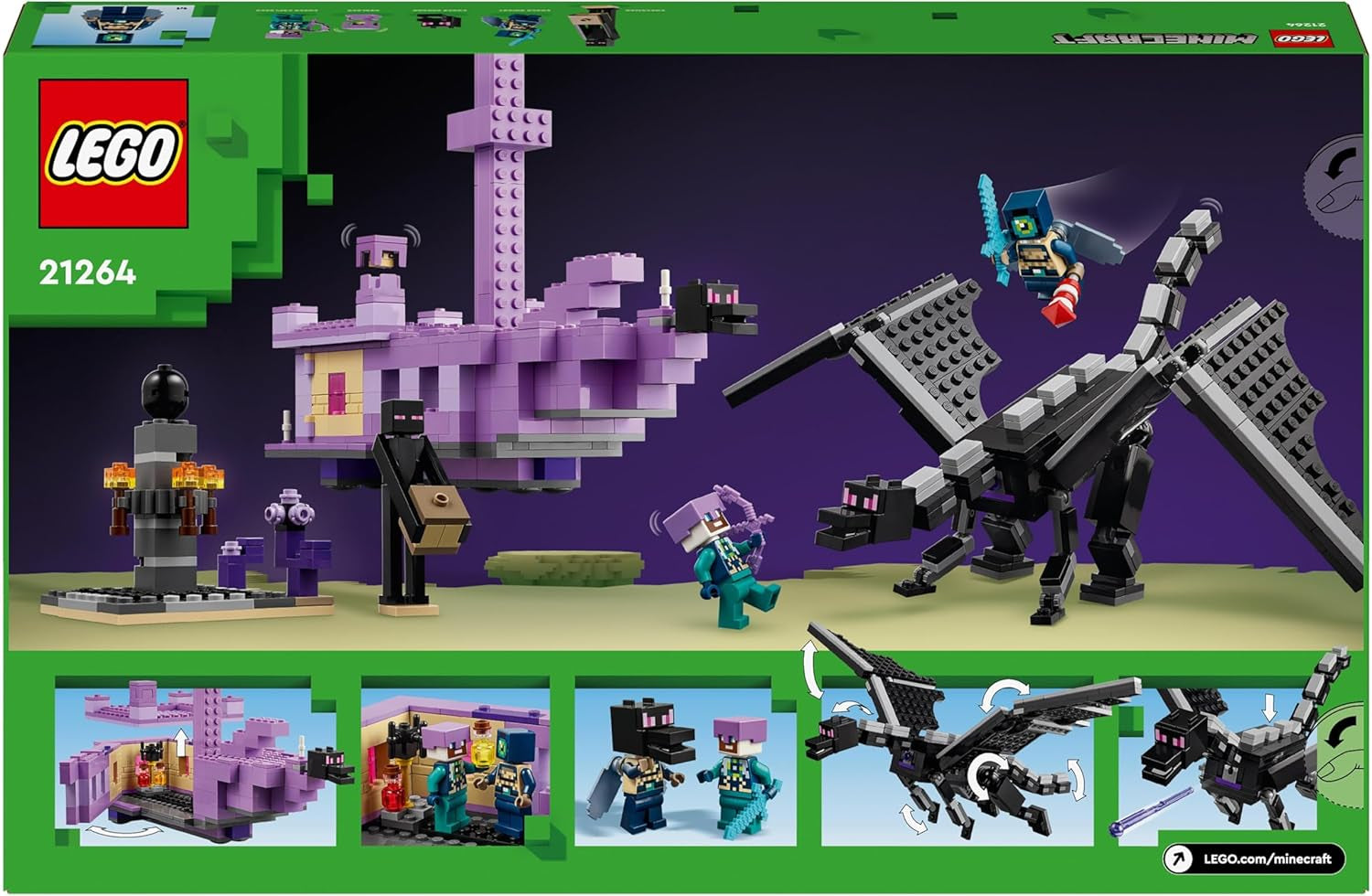 LEGO Minecraft The End Dragon e The End Ship Set di giocattoli d'azione e di scoperta Set di costruzioni per videogiochi Set di avventure Regalo per ragazzi e ragazze 8 anni 21264 Set di costruzioni Beuche den LEGO-Store