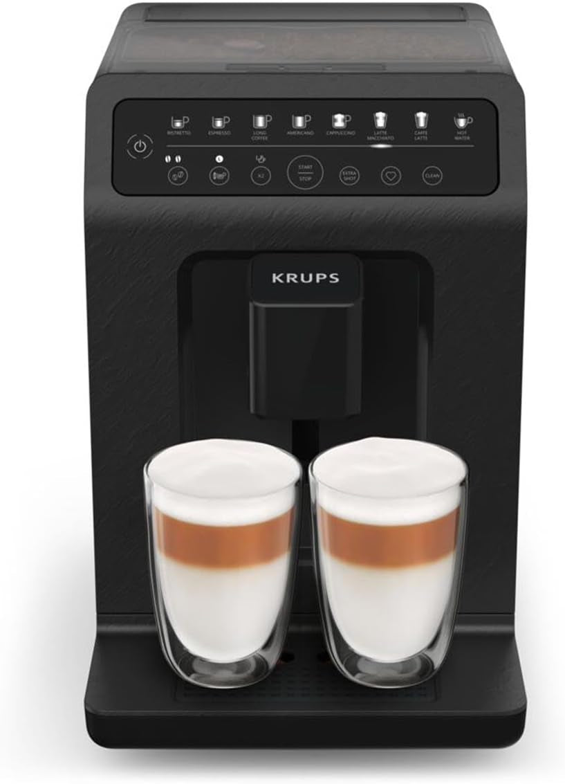 Macchina per caffè espresso automatica Krups EA897B Evidence ECOdesign, funzione automatica espresso e cappuccino, tecnologia Quattro Force, tazze per il latte one-touch, 8 preimpostazioni, sistema del latte, 1450 W