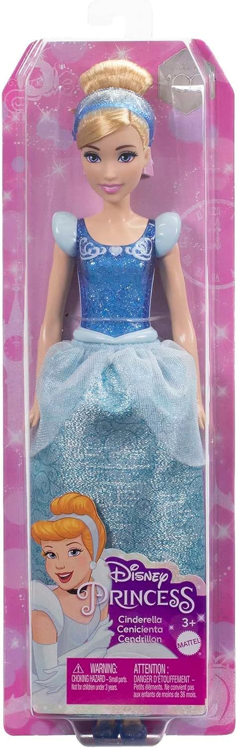 Mattel DISNEY Bambola mobile della Principessa Cenerentola con vestito scintillante, scarpe e tiara staccabili, capelli pettinabili per divertimento dal parrucchiere, dai 3 anni in su, HLW06 Naty Shop Dolls