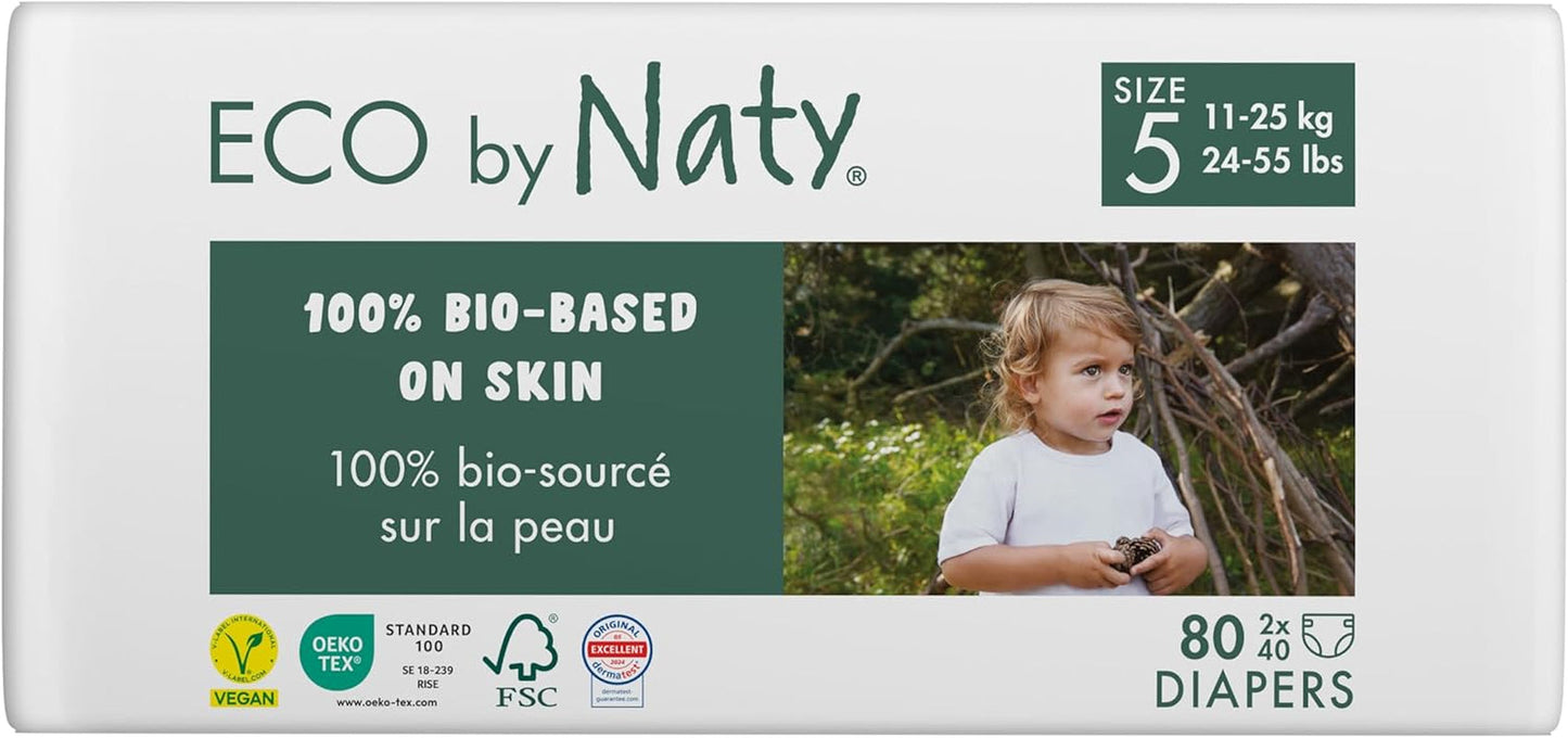 Pannolini Eco Eco by Naty Baby Eco Pannolini - pannolini biologici premium, ecologici, realizzati con materiali a base vegetale, ideali per la pelle sensibile del bambino (taglia 5 - 80 pezzi)