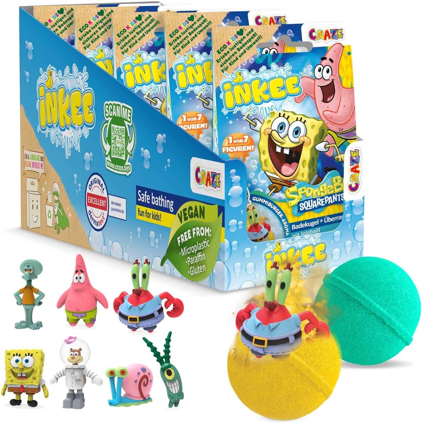 INKEE Bomba da bagno per bambini Spongebob Surprise Spongebob Squarepants da collezione 80 grammi Naty Shop Set 5 bombe da bagno Spongebob Surprise