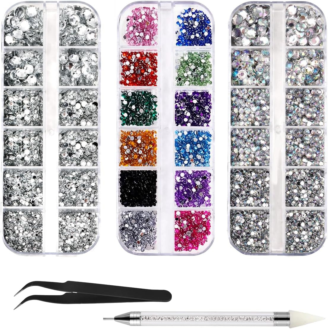 4600 pezzi Strasssteine ​​​​per Nägel, Nagel Glitzersteine ​​3 Verschiedene Stil Flache Nail Gems Nägel Steine ​​​​Klein Nagel Steinchen Mit Pinzette Und Strass Picker Dotting Pen Für Nägel/Kleidung/Handwerk