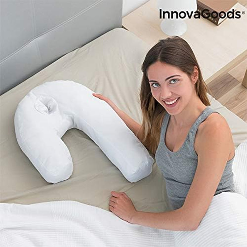 Innovagoods Ergonomic U-Shaped Pillow for Side Sleepers, Ideal for Pregnancy, Promotes Calm Breathing, Reduces Snoring, Cotton and Polyester, White, 39 X 57 X 14 Cm Cervical Orthopedic Pillows Naty Shop