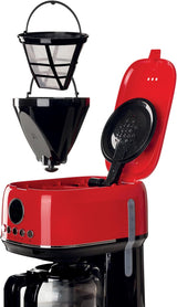Ariete Moderna 1396 Macchina per caffè espresso con filtro per preparare caffè americano Fino a 15 tazze Caraffa in vetro Piastra riscaldante Display LCD Filtri rimovibili e lavabili Bianco