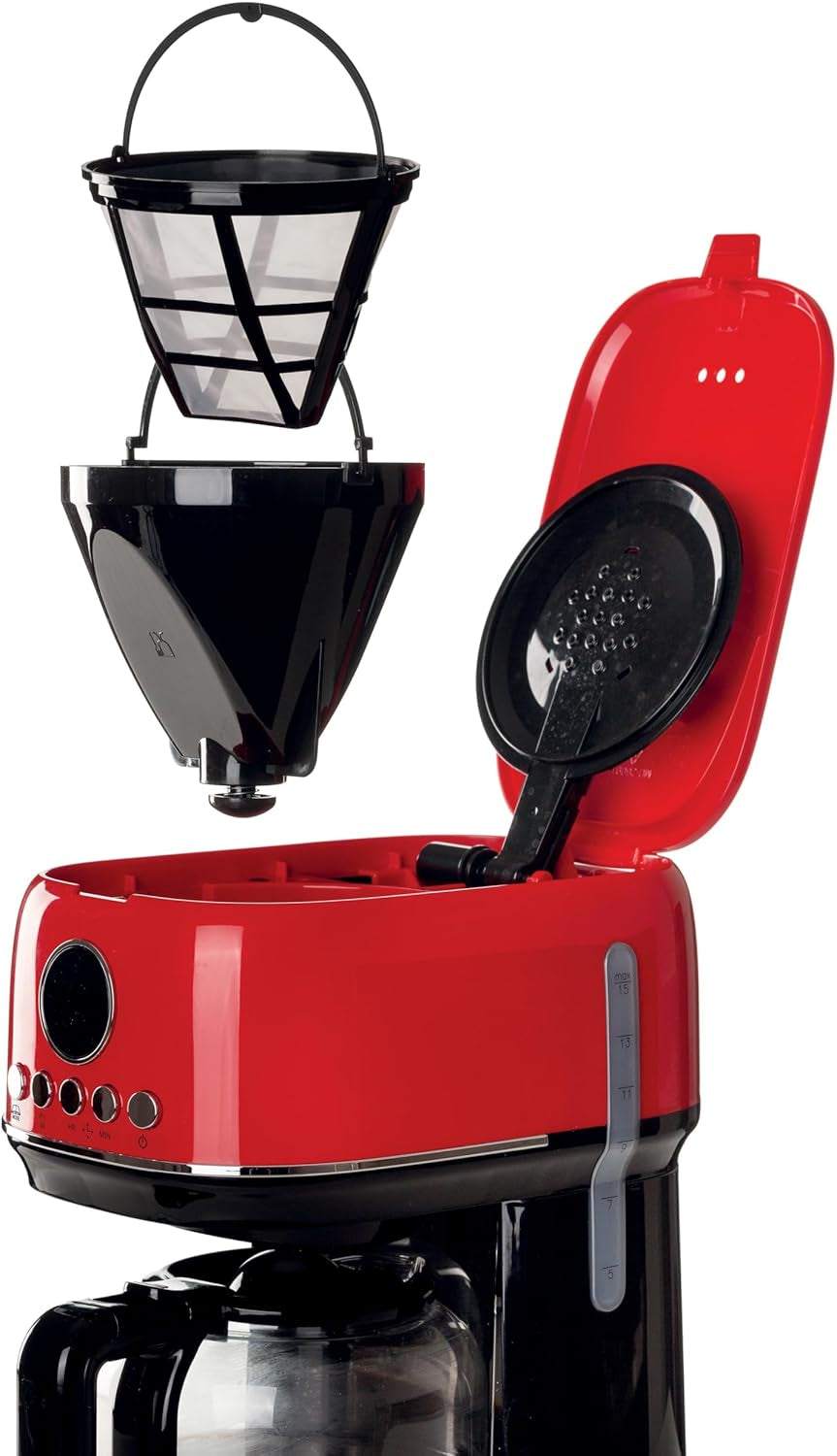 Ariete Moderna 1396 Macchina per caffè espresso con filtro per preparare caffè americano Fino a 15 tazze Caraffa in vetro Piastra riscaldante Display LCD Filtri rimovibili e lavabili Bianco