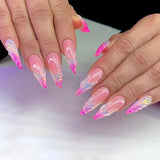 Moonglow Unghie Lunghe Stiletto Bianco Latte Rosa Sfumato Glitter Unghie Finte Fresche Con Colla Unghie Artificiali Glitter Rosa Ombre