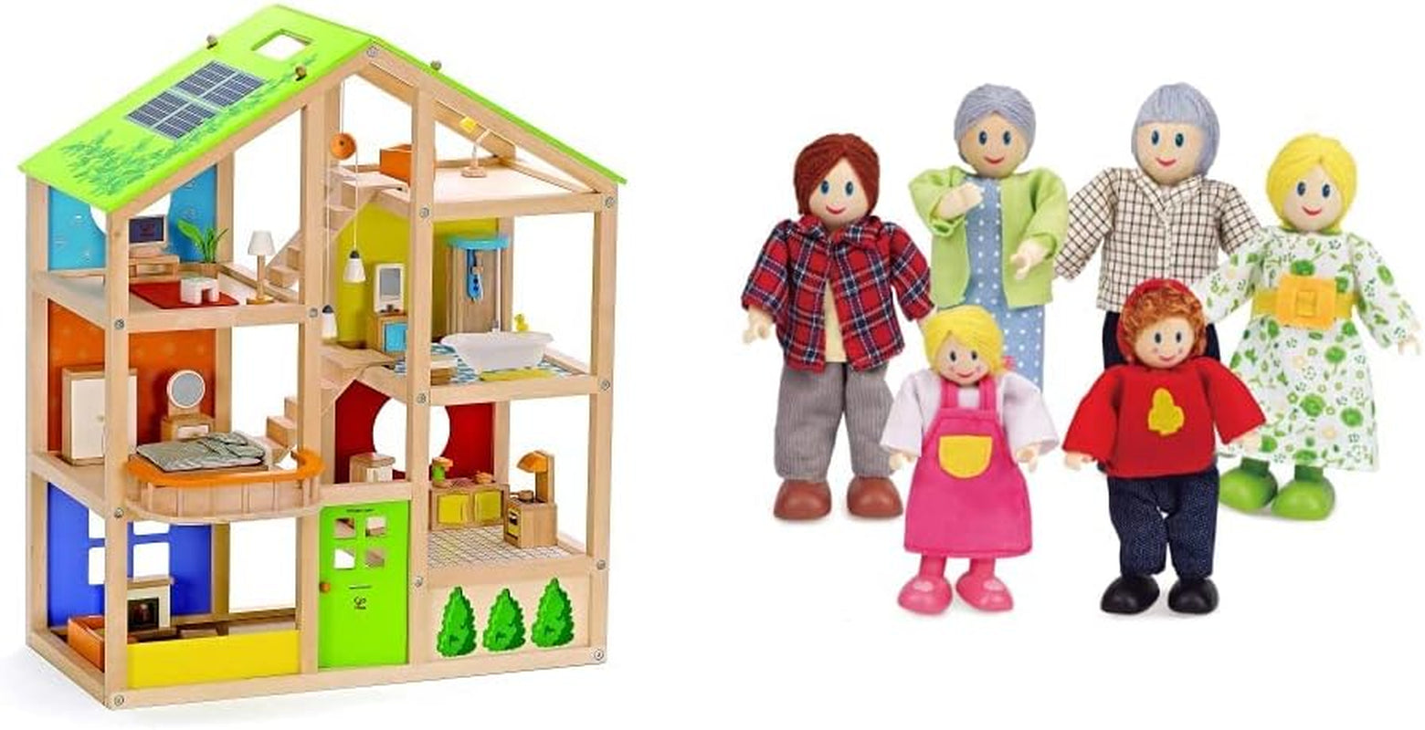 Hape E3401 Casa delle quattro stagioni, arredata e E3500 - Famiglia di bambole, pelle chiara