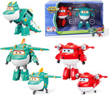 Super Wings Personaggi Trasformanti da 5" Confezione da 2 Jett Supercaricati + Tino Transformer Giocattolo per Ragazzi e Ragazze dai 3 Anni in su Action Figure Rosse Naty Shop Jett Tino