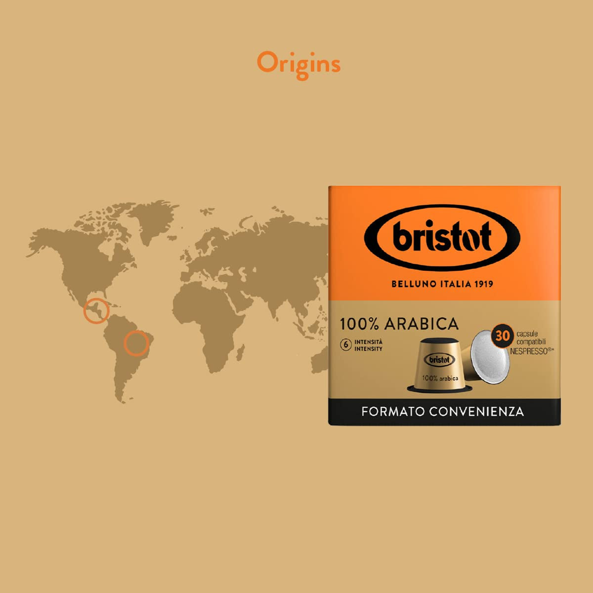 Bristot, caffè 100% Arabica – 120 capsule compatibili con Nespresso – Kaffeemischung aus Mittelamerika und Brasilien, Schokolade und Trockenfrüchtenoten – 4 Packungen per 30 capsule