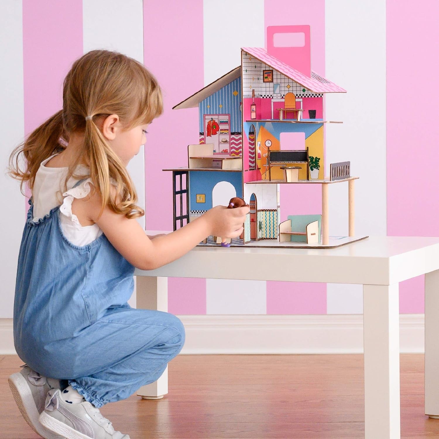 Casa delle bambole in legno per bambini Olivia's Little World 360, bambole da 3,5 pollici e 12 accessori, multicolore TD-13260C