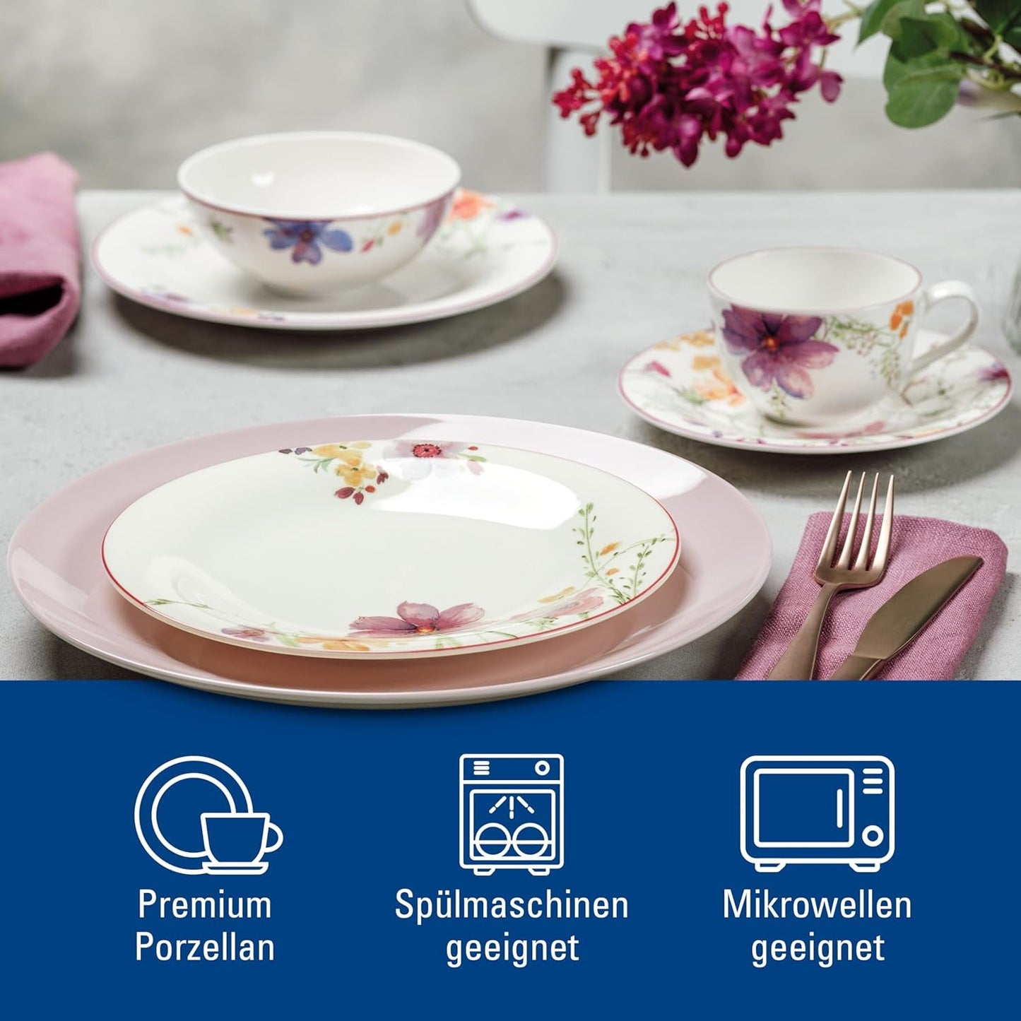 Villeroy & Boch Mariefleur Set Iniziale, Colori Assortiti, Lavabile in Lavastoviglie, Adatto al Microonde, Servizio Piatti per 2, Servizio Piatti Floreale, Stoviglie, Set Combinato, Porcellana Premium