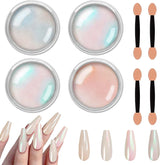 Chrom Nagel Pulver 4 colori irisierendes Aurora Pulver Metallic Spiegel Effekt Pigment Pearlescent Meerjungfrau Glitter Einhorn Glitter per smalto gel Nail Art Dekoration-Purpurgrüner Jadeit