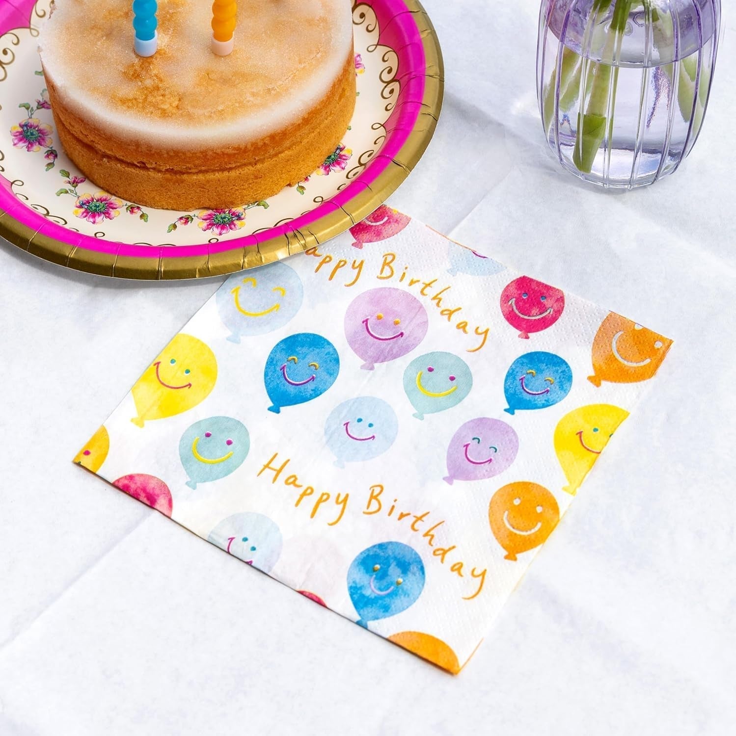 Tovaglioli di carta da tavola con faccina sorridente di buon compleanno di alta qualità Tovaglioli con palloncini per catering per feste Tovaglioli usa e getta ecologici compostabili durevoli riciclabili