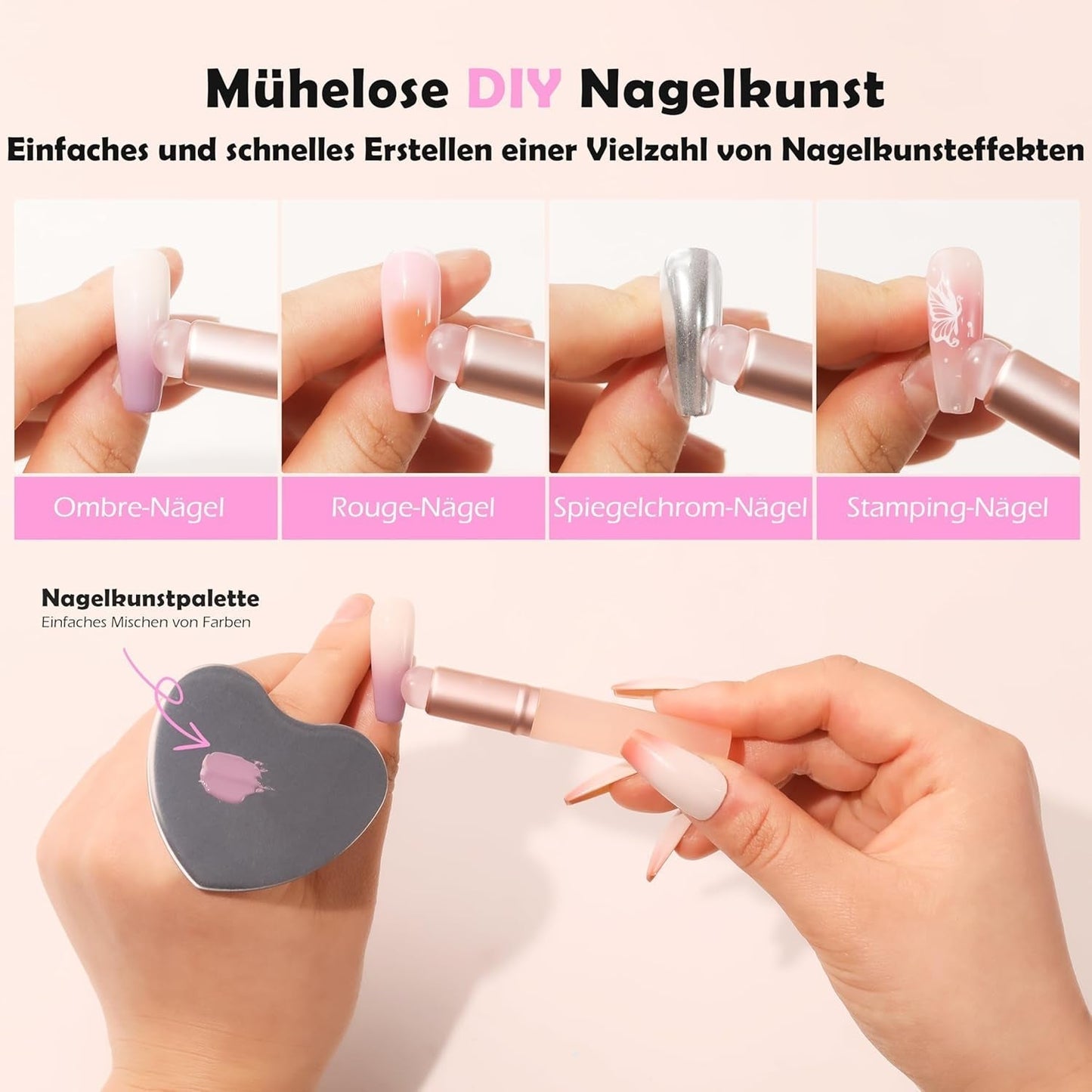 Aokitec 14 Pezzi Silikon Tool Pinsel per Gel Naillack UV, Pinsel Gel Wiederwendbare per UV Naillack Chrome Nail Powder, Accessori per Nail Art per Ombre Blush Mirror Effekt, Nail Selber Machen