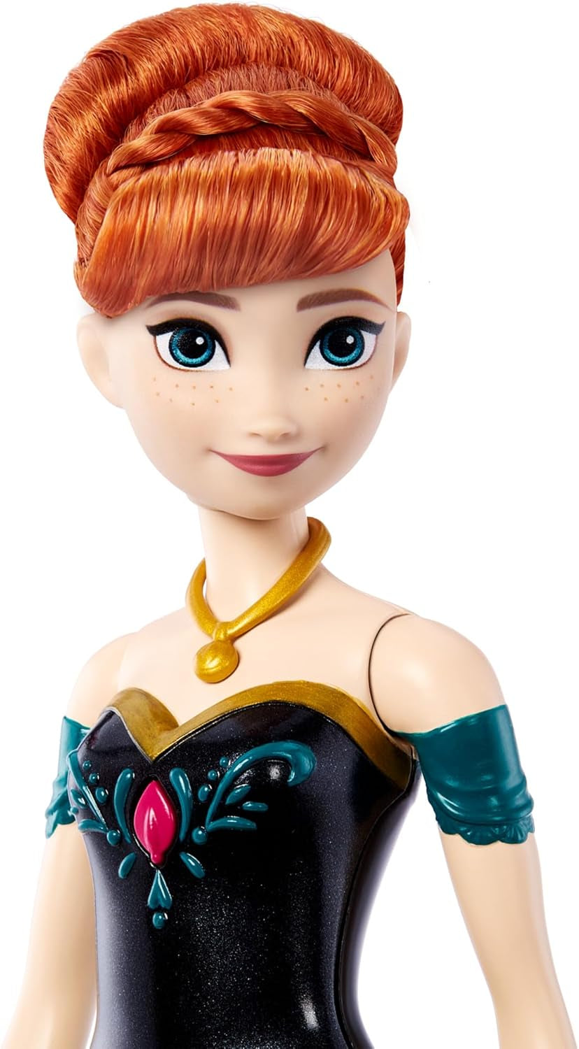 Mattel Toys Disney Frozen Anna Singing Fashion Doll in abito iconico canta "Per la prima volta" dal film Disney in inglese, francese, tedesco, italiano, JDL59