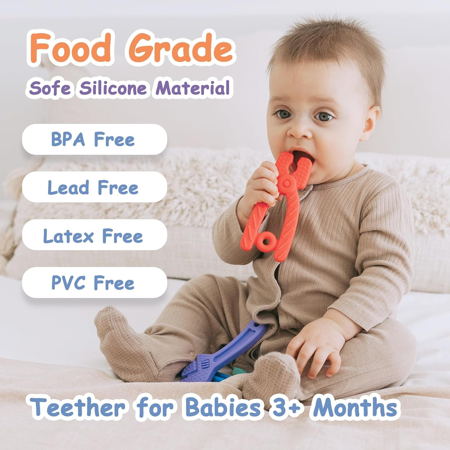 Massaggiagengive per bambini [Originale] - Giocattolo per massaggiagengive in silicone, fantastico massaggiagengive, ausilio per la dentizione, senza BPA | Giocattoli, accessori e regali per bambini dai 3 mesi in su | Confezione da 4