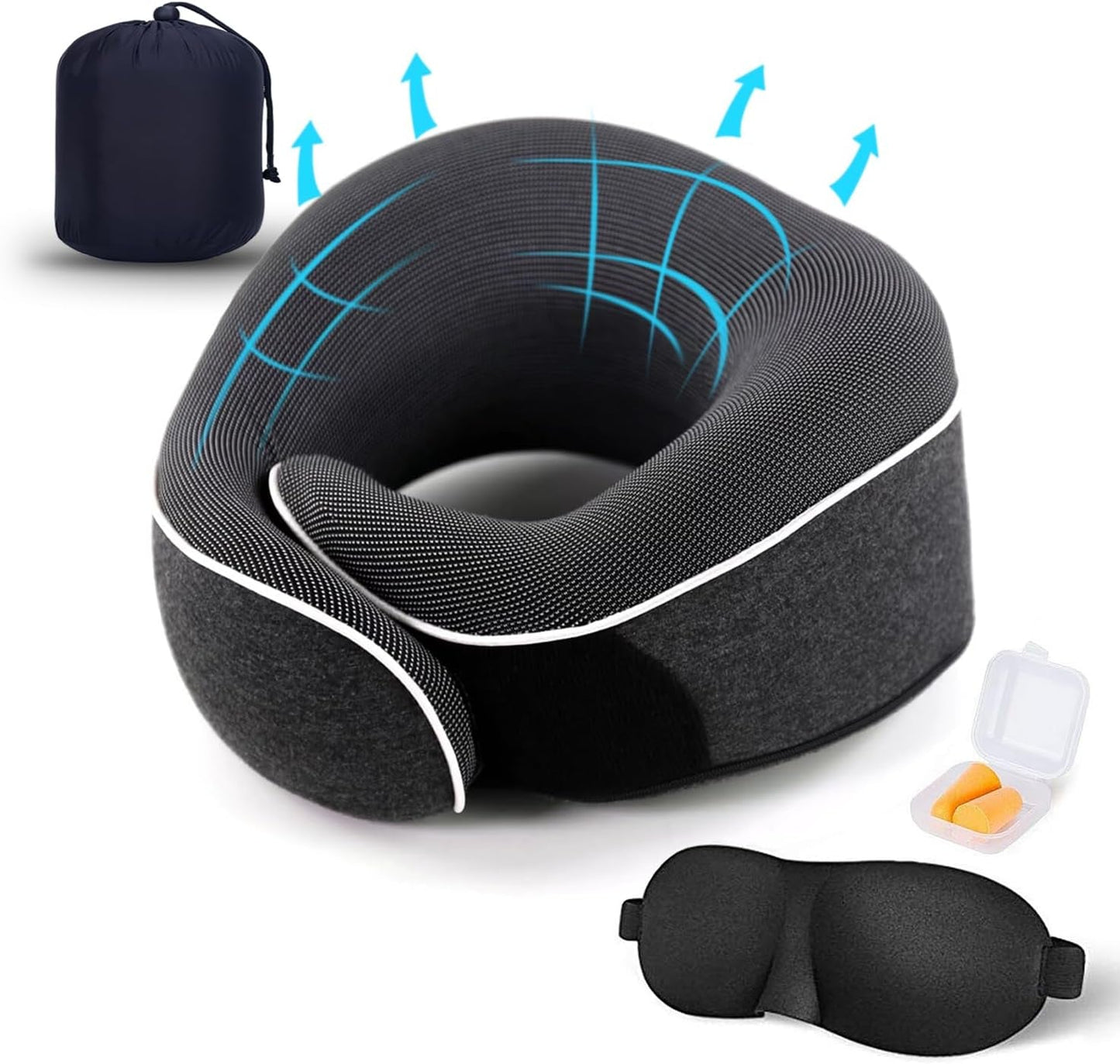 TALLGO Cuscino da Viaggio per Collo Miglior Memory Foam Cuscino per Aereo Poggiatesta Morbido Cuscino Regolabile per Aereo Auto Casa Rosa Naty Shop Cuscini Ortopedici Cervicali Nero 4 Standard