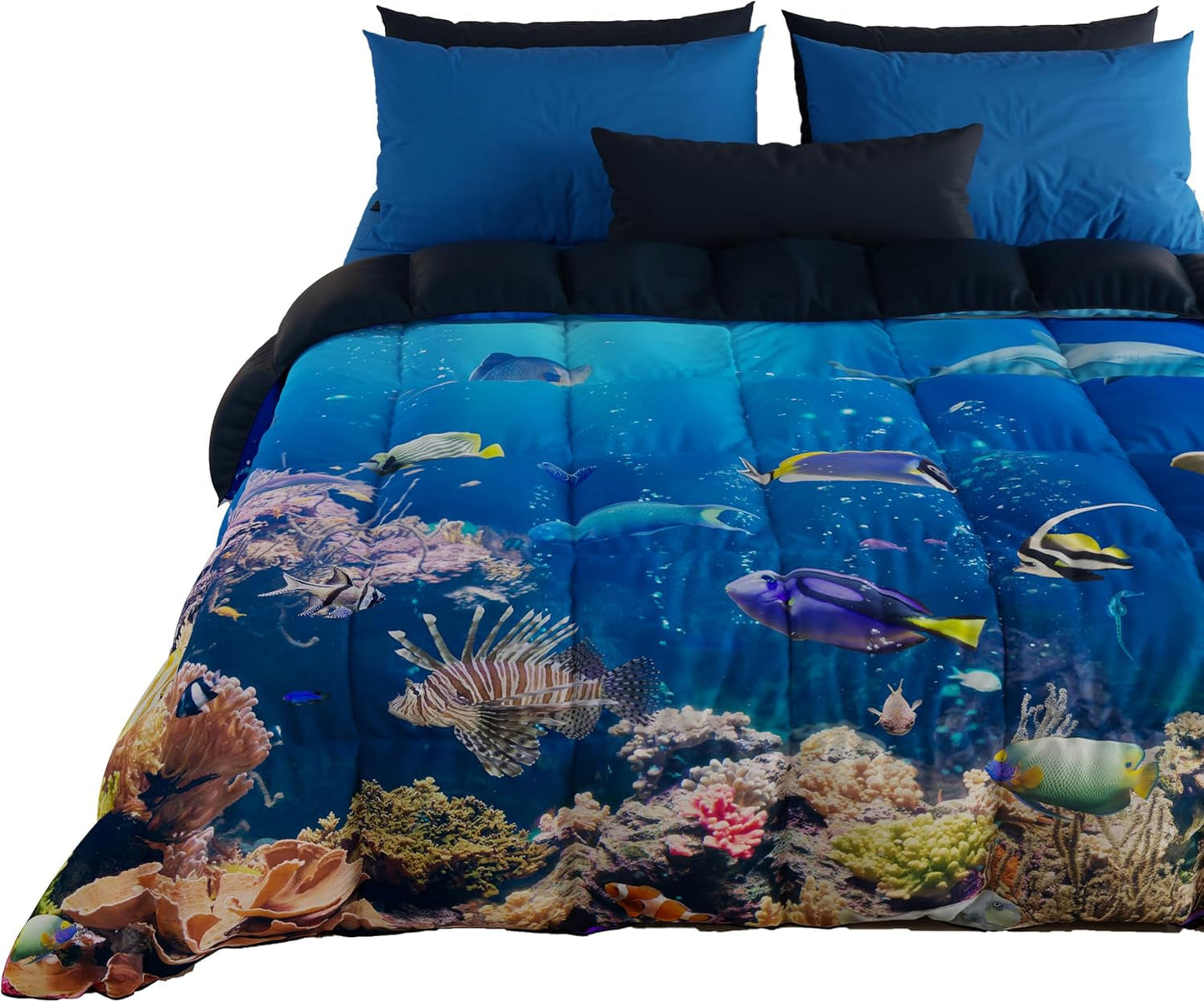 PETTI Artigiani Italiani Copripiumino Letto Matrimoniale, 100% Made in Italy, Trapunte e Trapunte Acquario Naty Shop Acquario 160 X 190 Cm