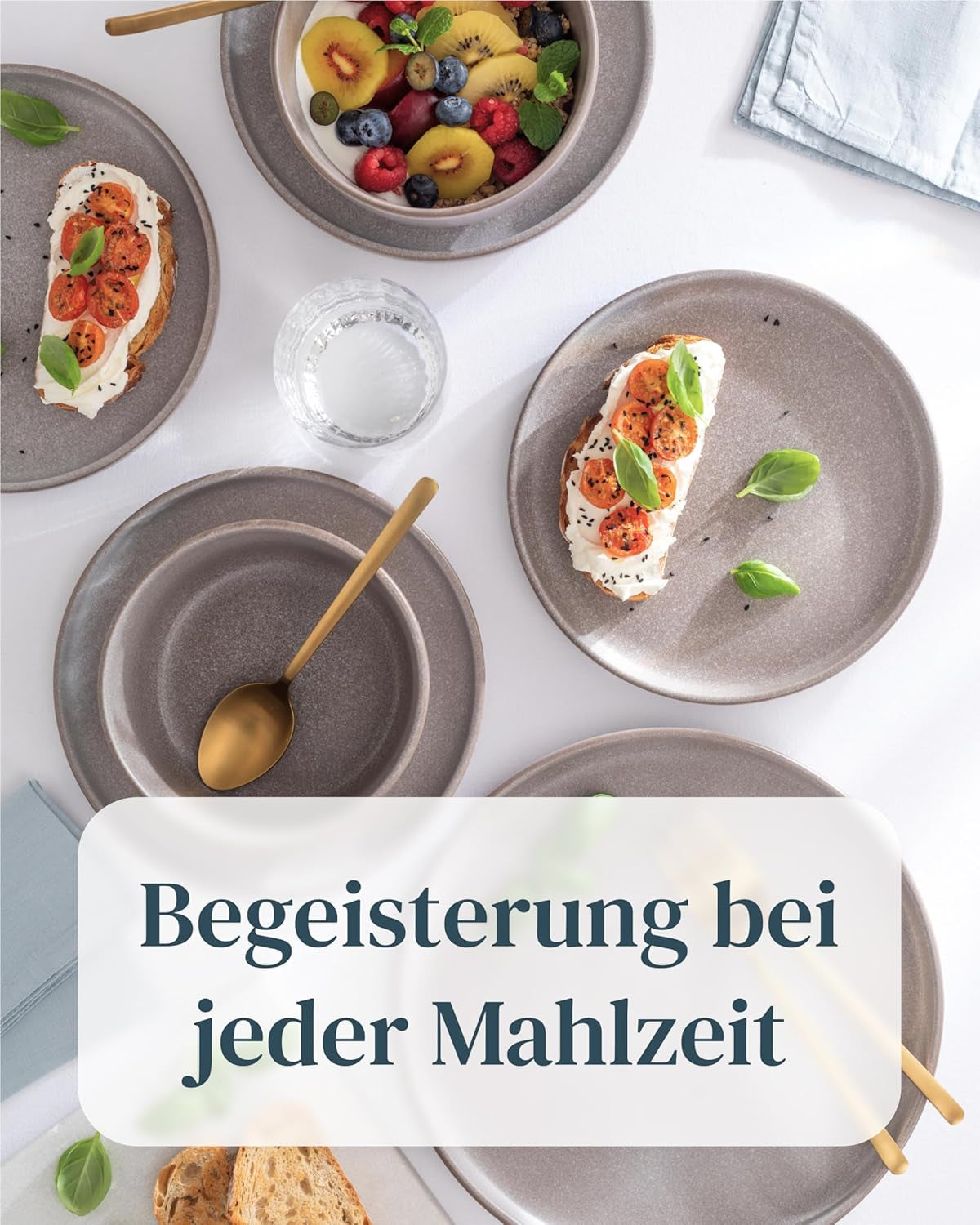 Set di stoviglie in gres per 12, 36 pezzi, stile urbano, alta qualità, TEST MOLTO BUONO, Set di stoviglie in gres - Set di ciotole e piatti - Servizio da tavola per 12, Set di stoviglie Pure Living in grigio-marrone opaco