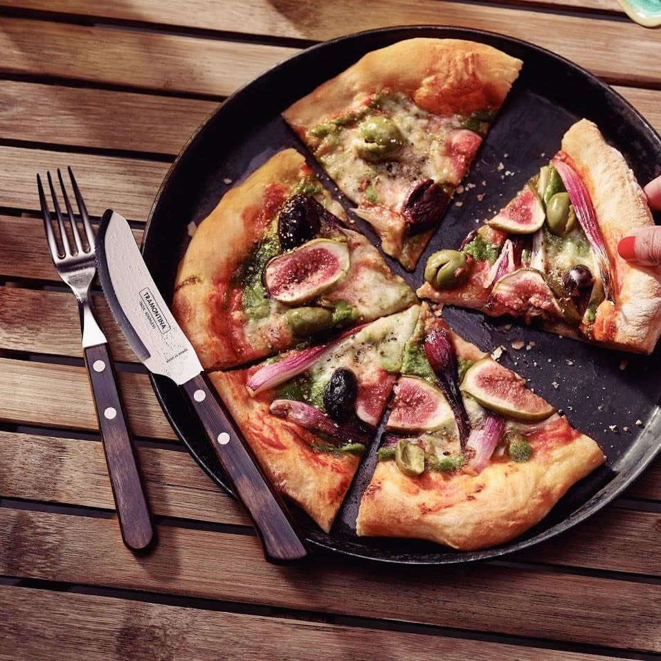 Tramontina PIZZA Besteck, Set da 8 pezzi, per 4 persone, Rostfreier Edelstahl, Fsc-Zertifizierte Holzgriffe, Spülmaschinenfest Kitchen Naty Shop