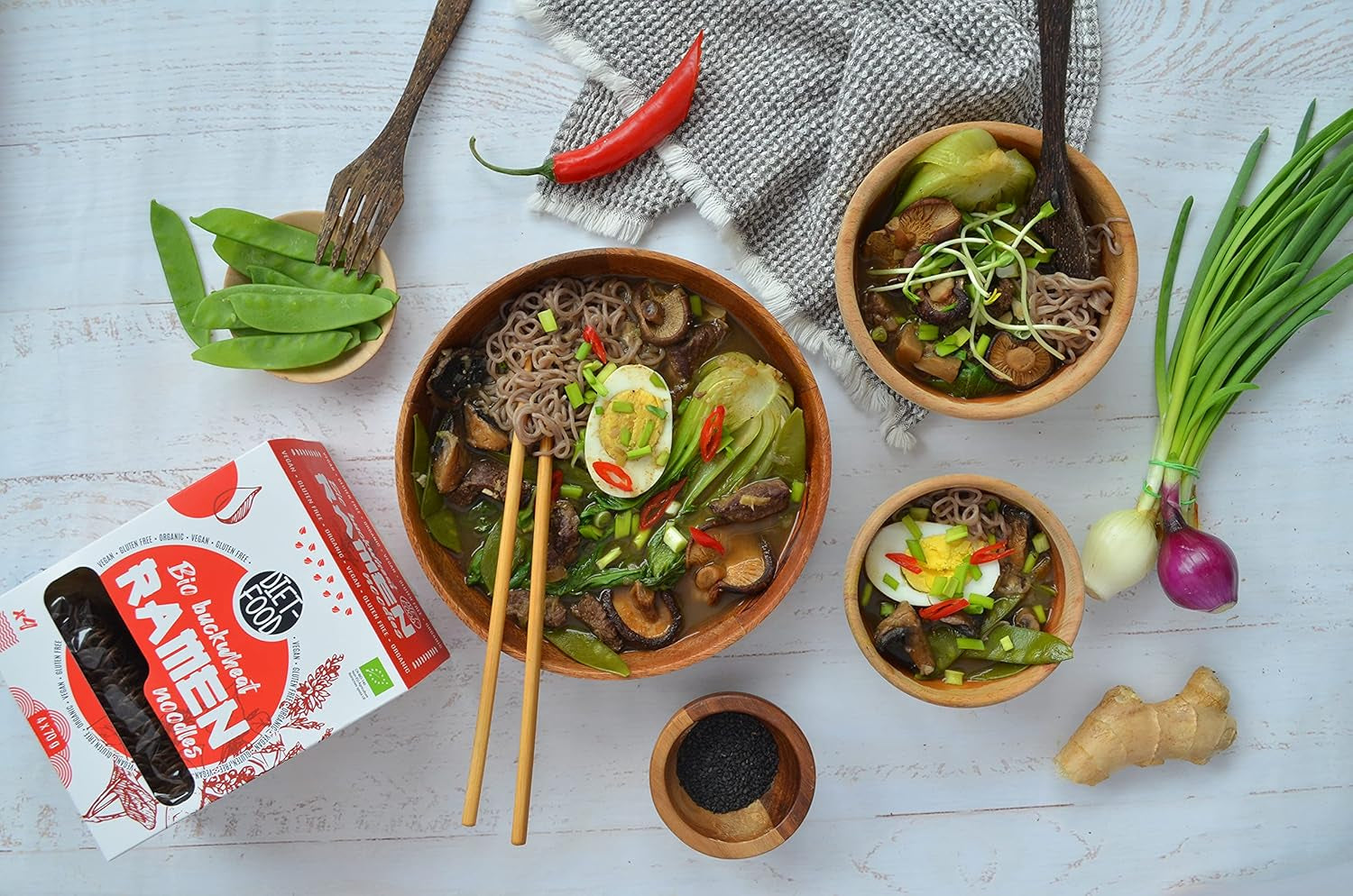 DIET-FOOD Tagliatelle Ramen di Grano Saraceno Biologico, Cibo Vegetariano e Vegano, Senza Grassi, Senza Soia, Senza Glutine, Tagliatelle Dietetiche Solubili in Acqua, a Basso Contenuto Calorico, 280g