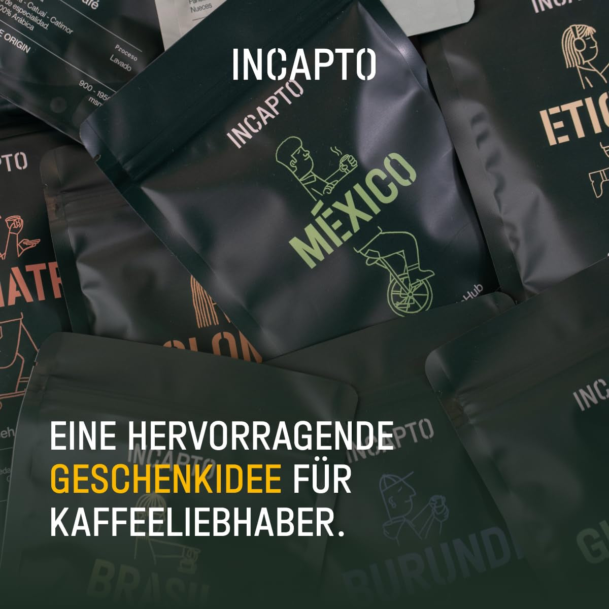 Selezione di caffè in grani Incapto nel mondo | Selezione di 10 origini da tutto il mondo | Caffè speciale | 100% Arabica | Ideale come set regalo per il caffè | Per gli amanti del caffè | 10 confezioni da 100 g