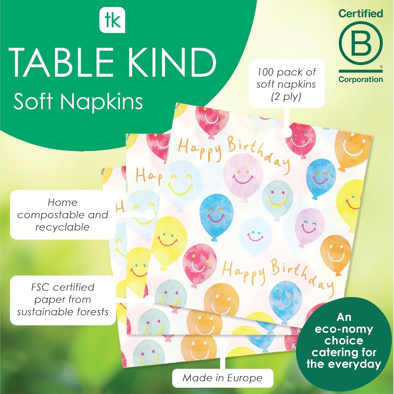 Tovaglioli di carta da tavola con faccina sorridente di buon compleanno di alta qualità Tovaglioli con palloncini per catering per feste Tovaglioli usa e getta ecologici compostabili durevoli riciclabili