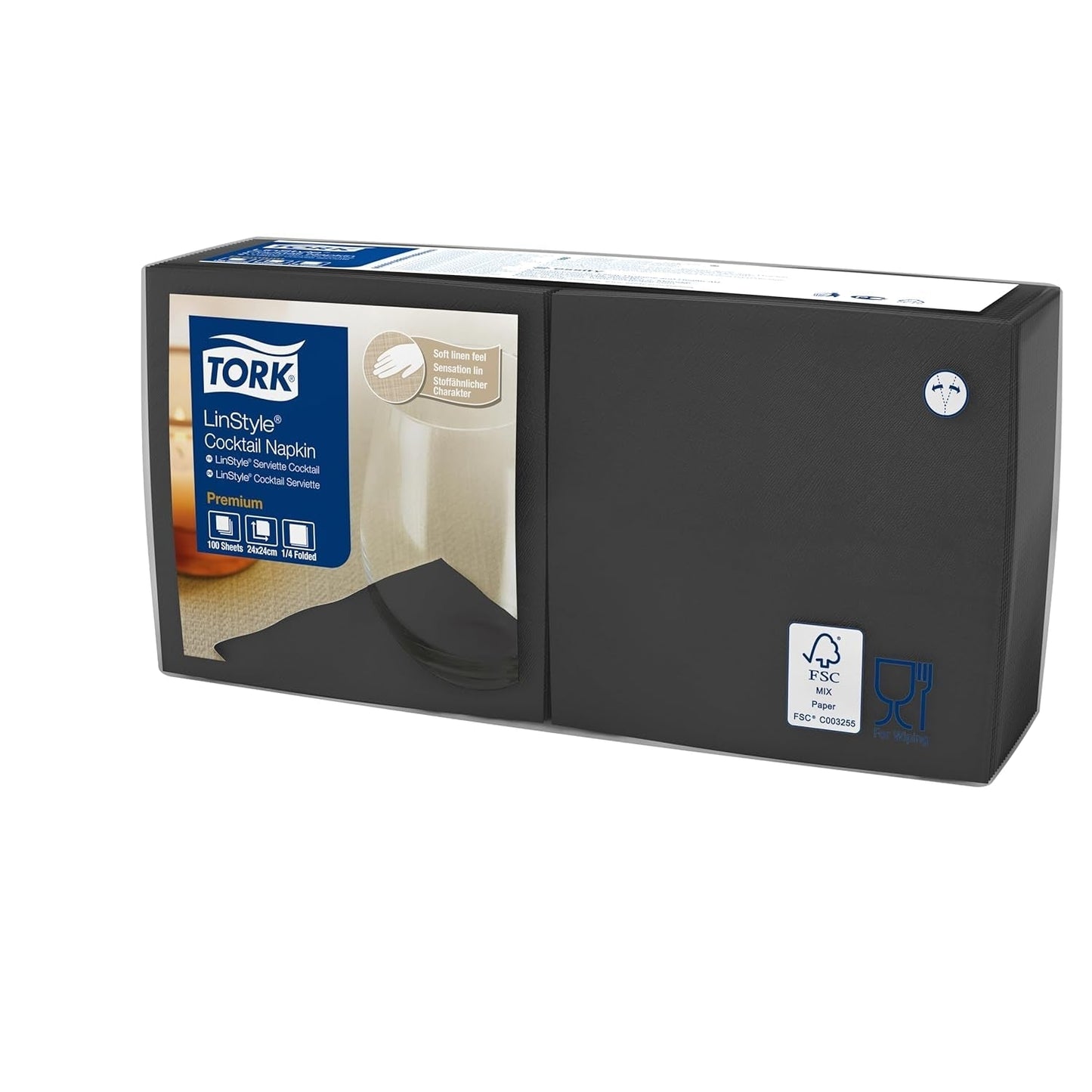 Tork Linstyle 509542 Tovaglioli da cocktail neri, piega 1/4, 1 velo, 23,8 x 23,8 cm, 1 x 100 tovaglioli