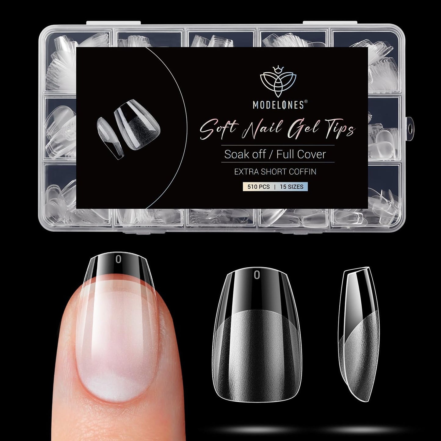 Modelones Nail Tips 510 pezzi - Set di punte per unghie a copertura totale, Set di punte in gel, Punte per unghie in resina PMMA pre-lucidante, Unghie artificiali per colla su nail art fai da te, Squoval corto