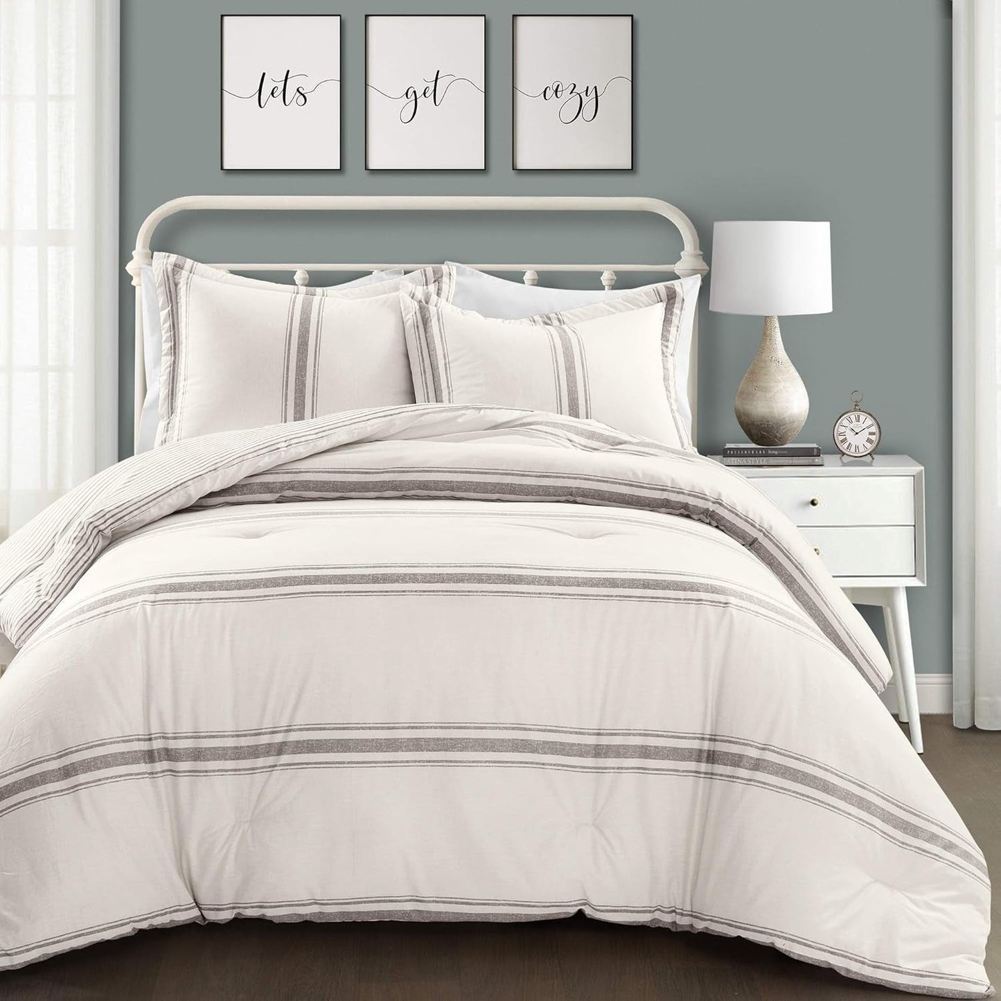 Lush Decor Copripiumino a righe Farmhouse, Full/Queen, grigio Naty Shop Piumini e trapunte Grey Full Queen