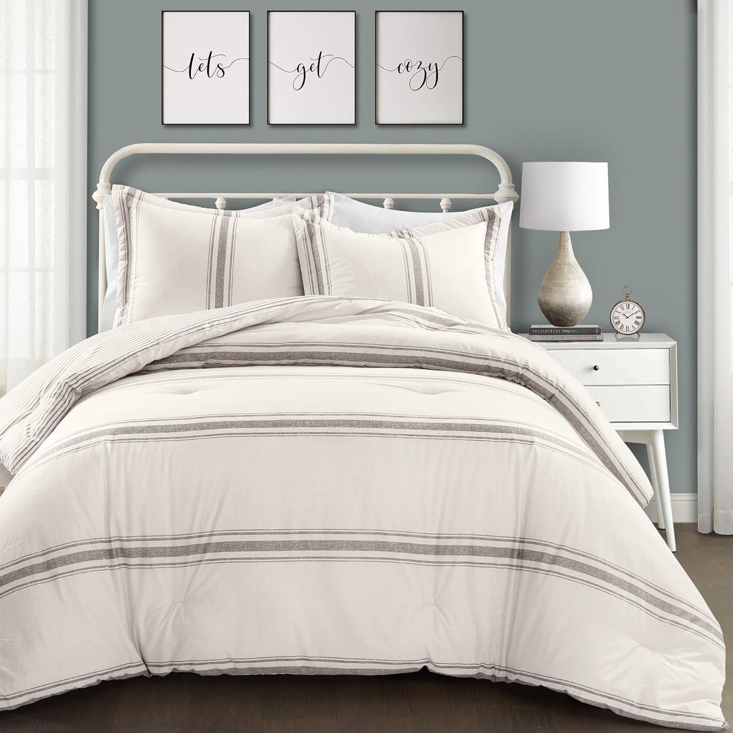 Lush Decor Copripiumino a righe Farmhouse, Full/Queen, grigio Naty Shop Piumini e trapunte Grey Full Queen