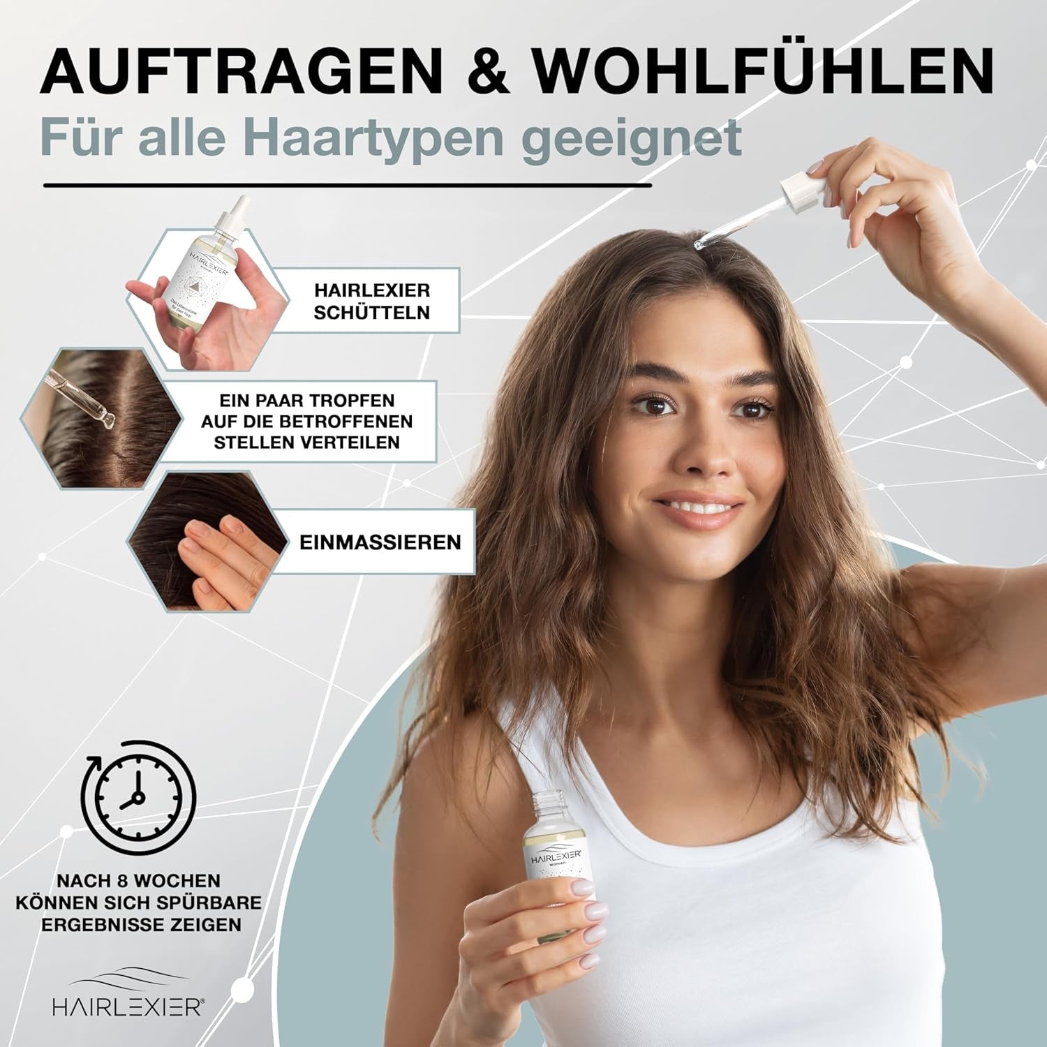 Hairlexier Rimedio per la Crescita dei Capelli per Donne - Olio per capelli al rosmarino, Olio per capelli all'olio di ricino, Olio alla lavanda, Siero naturale per capelli contro la caduta diffusa dei capelli, Supporta la crescita dei capelli, Vegano e biologico + Manuale per la cura dei capelli Naty Shop