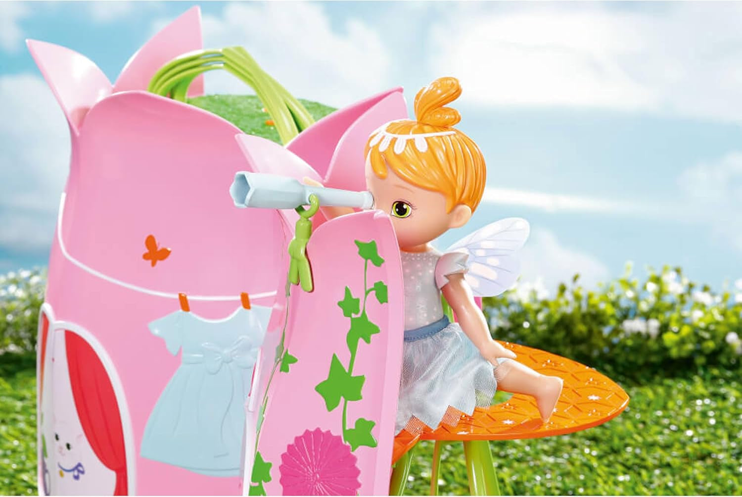 BABY Born Storybook Cottage, Casa delle Bambole Pieghevole per Bambole da 18 cm con Tavolo, Camino, Chaise Lounge e Telescopio, Rosa Verde, 833803 Zapf Creation Dollhouses Naty Shop