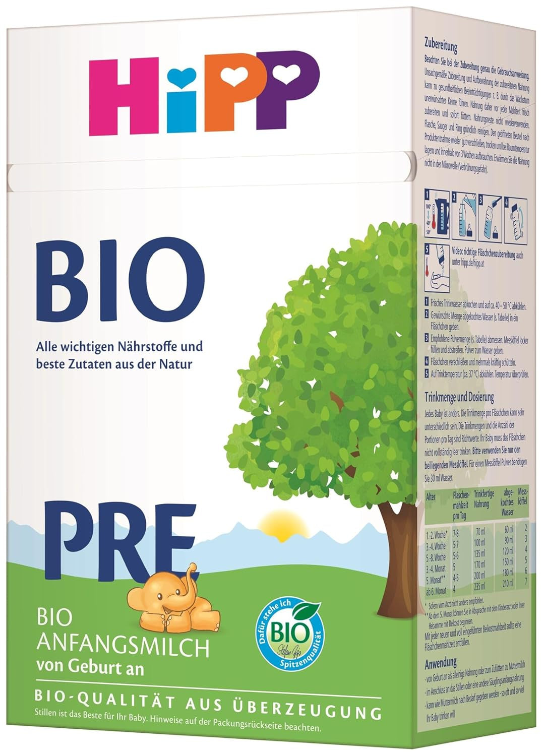 Il latte per lattanti biologico HiPP PRE (4 x 600 g), dalla nascita, contiene solo lattosio come carboidrato, della migliore qualità biologica