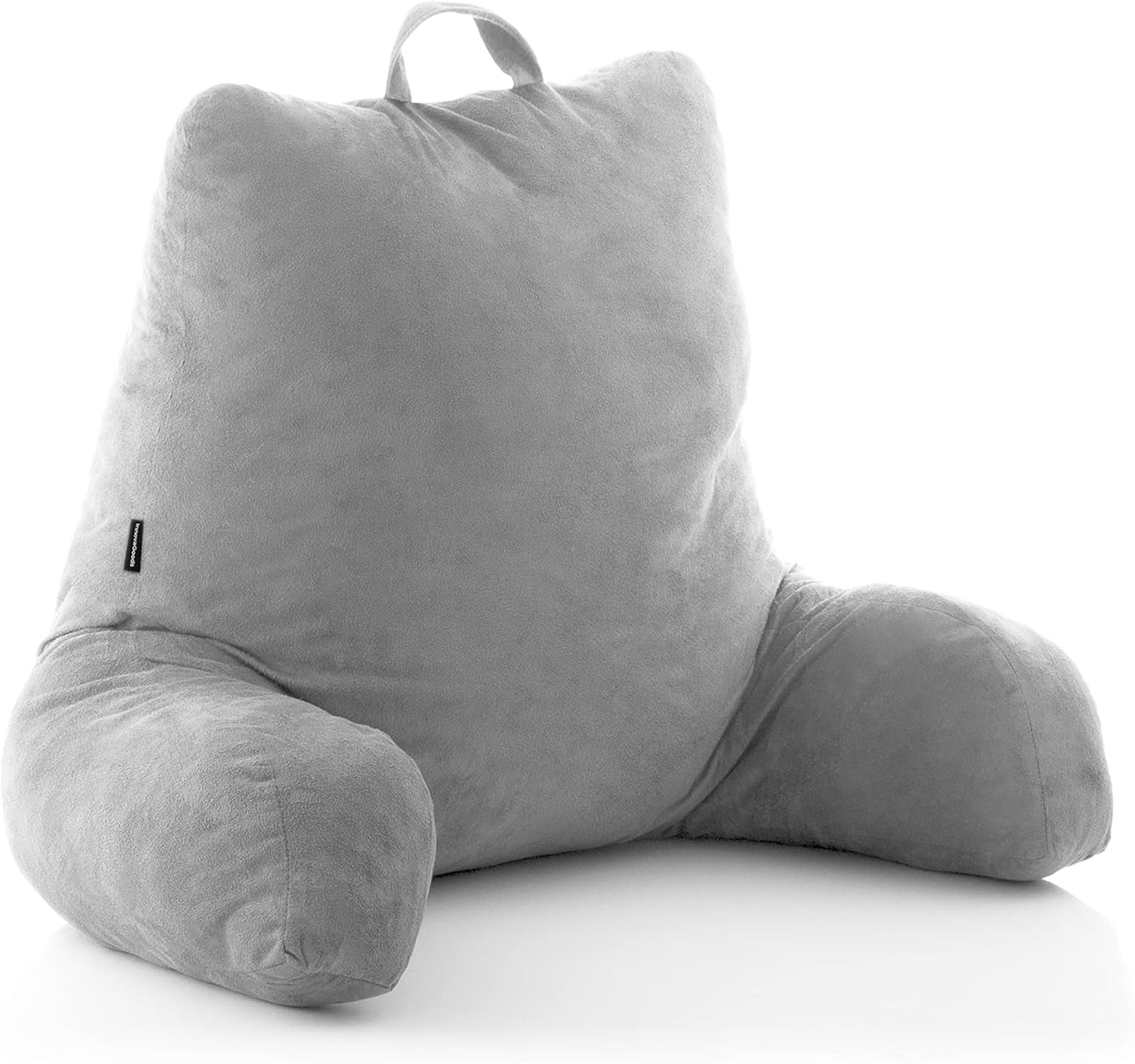 Cuscino da lettura con braccioli InnovaGoods Huglow per divano, letto e tappeto, cuscino da lettura con supporto lombare e maniglia per il trasporto, ergonomico, previene disagio e dolore, grigio