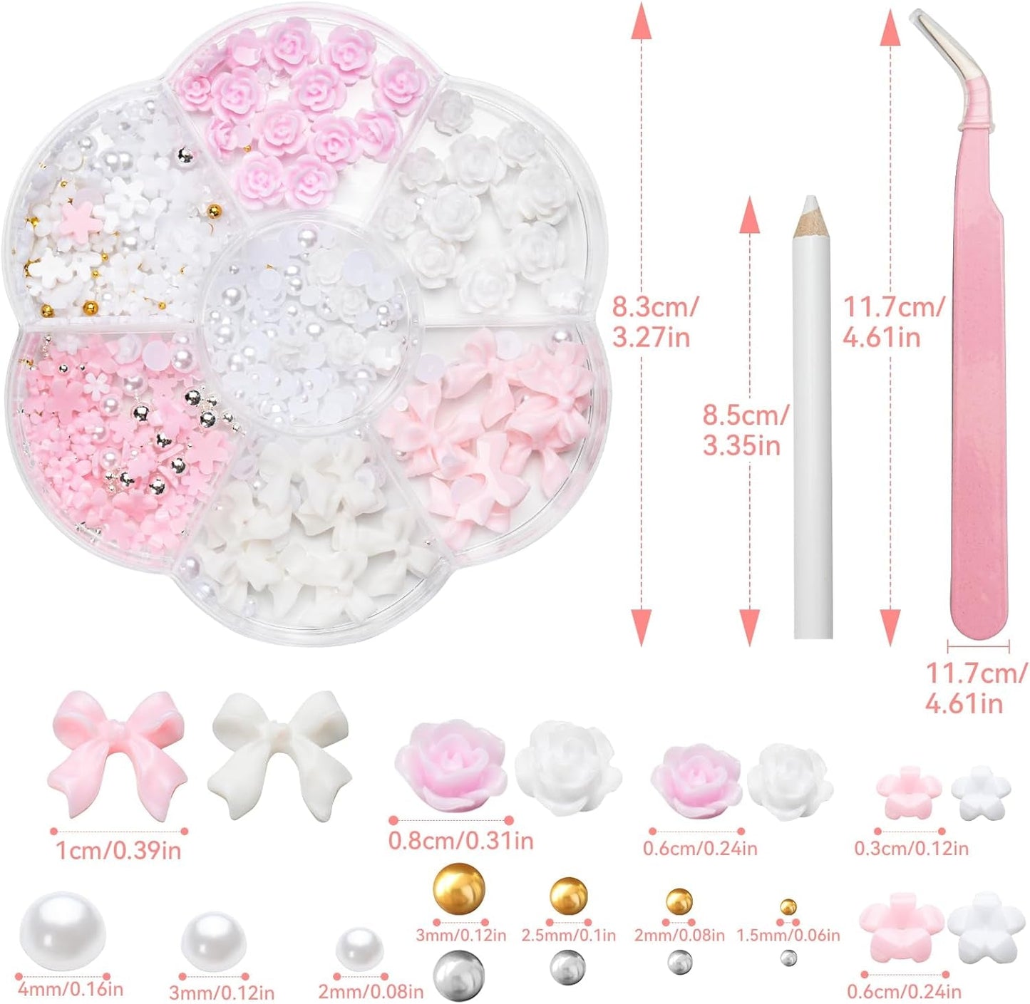 Ciondoli per unghie 3D, Ciondoli per nail art Schleifen, Blumen Und Perlen, Nagel Charms Aus Harz, Set di decorazioni per unghie, Ciondoli fai da te Nägel, Nagelanhänger
