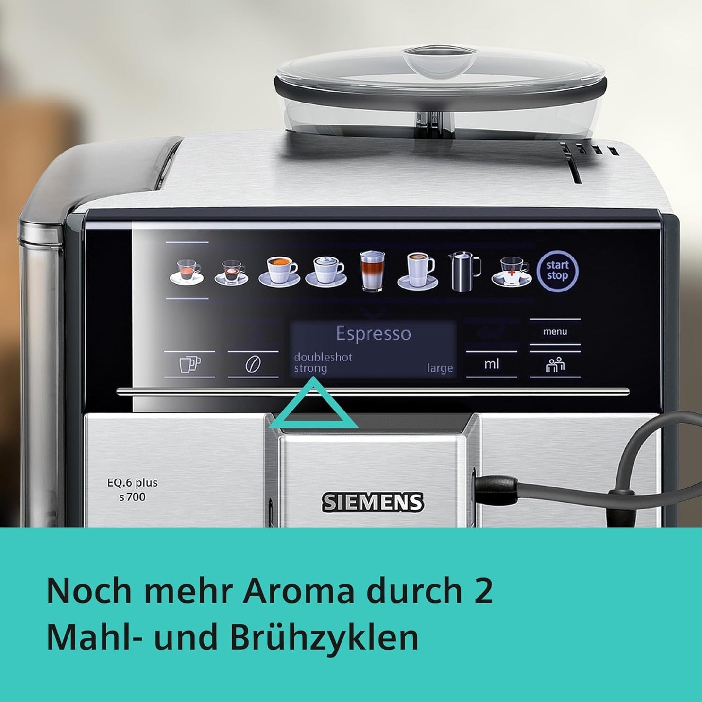 Macchina per caffè espresso automatica Siemens EQ.6 plus s700 TE657503DE, per molte specialità di caffè, montalatte, macinacaffè in ceramica, doppia funzione caffè, anticalcare, pulizia automatica a vapore, 1500 W, acciaio inossidabile