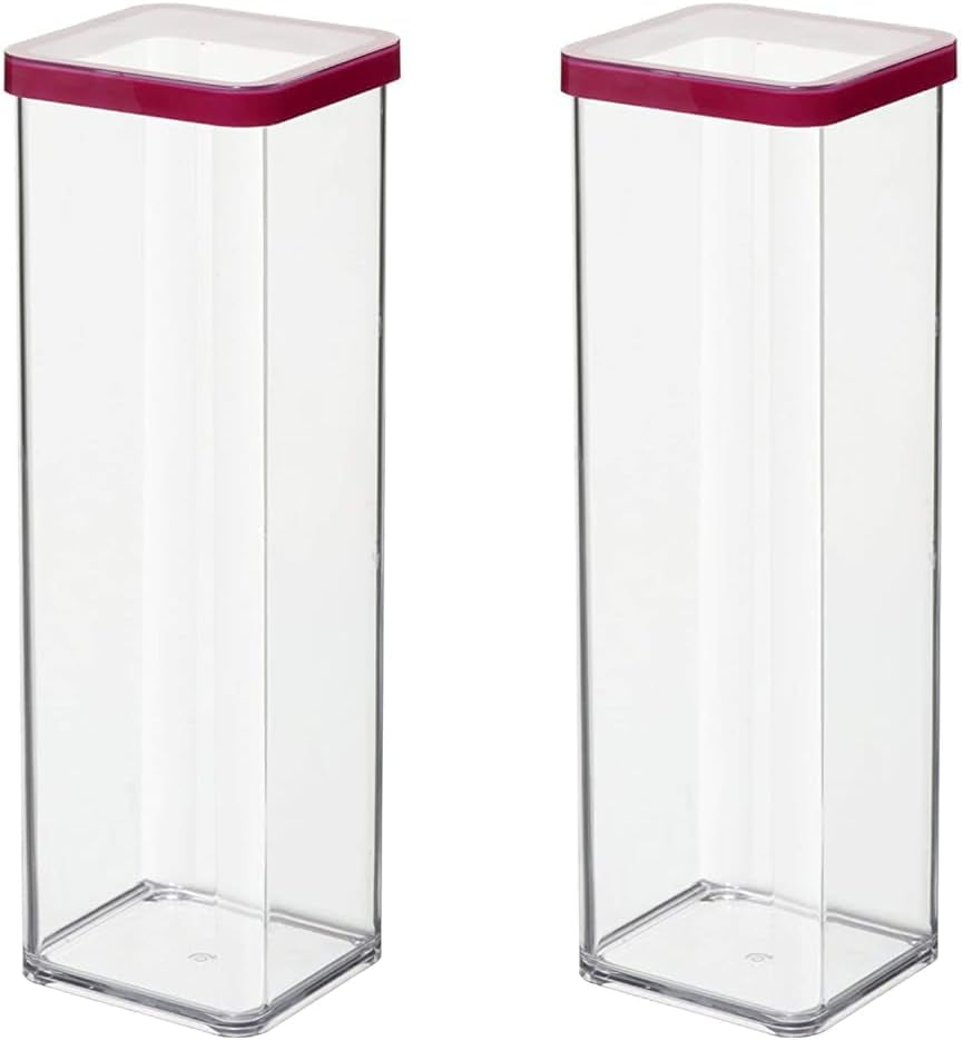 Rotho Loft Set di 5 barattoli con coperchio, diverse dimensioni, plastica per alimenti (PP) senza BPA, trasparente/rosso, (21,4 x 21,4 x 23,5 cm) Naty Shop Scatole quadrate per alimenti da 2 litri (confezione da 2)