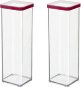 Rotho Loft Set di 5 barattoli con coperchio, diverse dimensioni, plastica per alimenti (PP) senza BPA, trasparente/rosso, (21,4 x 21,4 x 23,5 cm) Naty Shop Scatole quadrate per alimenti da 2 litri (confezione da 2)