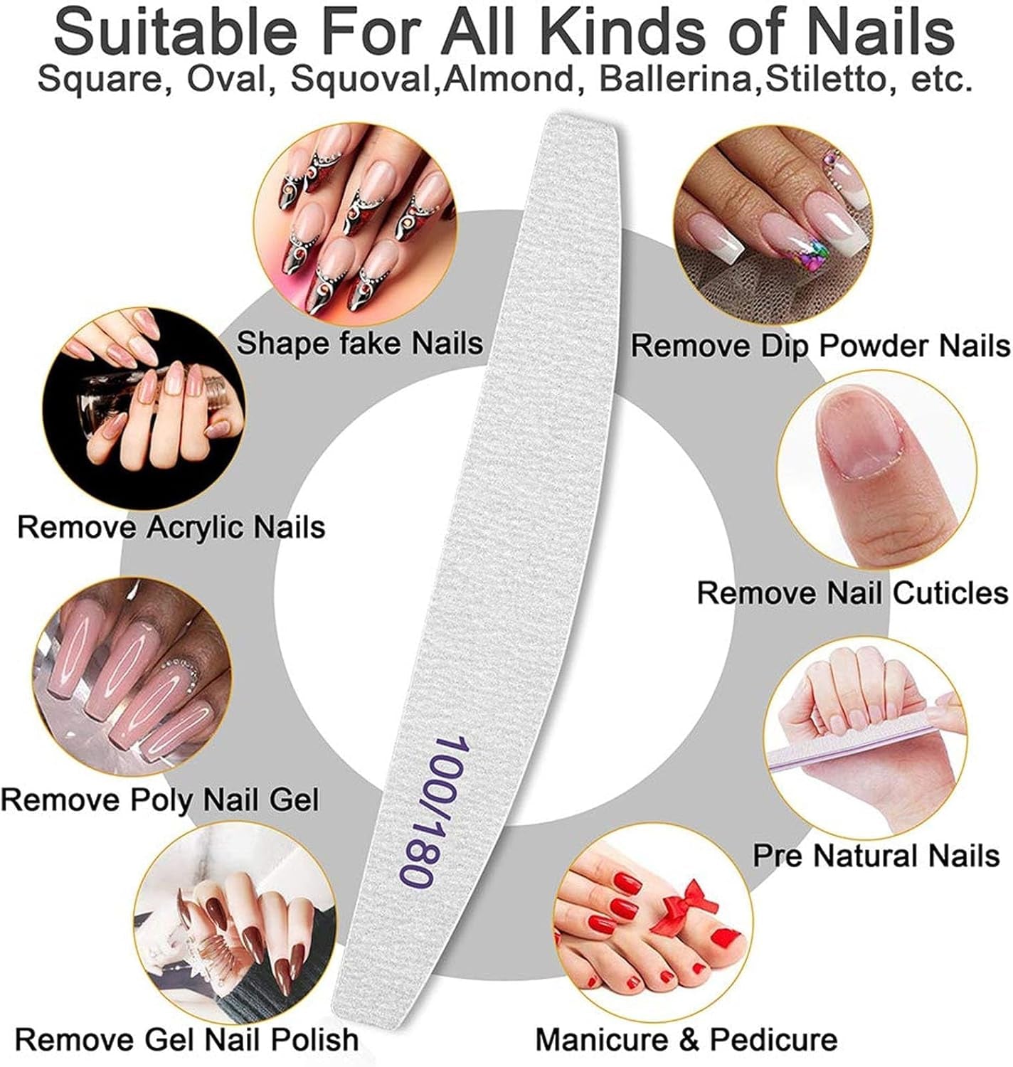 Set di lime per unghie 100/180, lime per unghie in gel, set di lime per unghie, lima per unghie, lima per unghie in gel, per unghie in gel, manicure pedicure, animali domestici (5 pezzi, 5 stili)