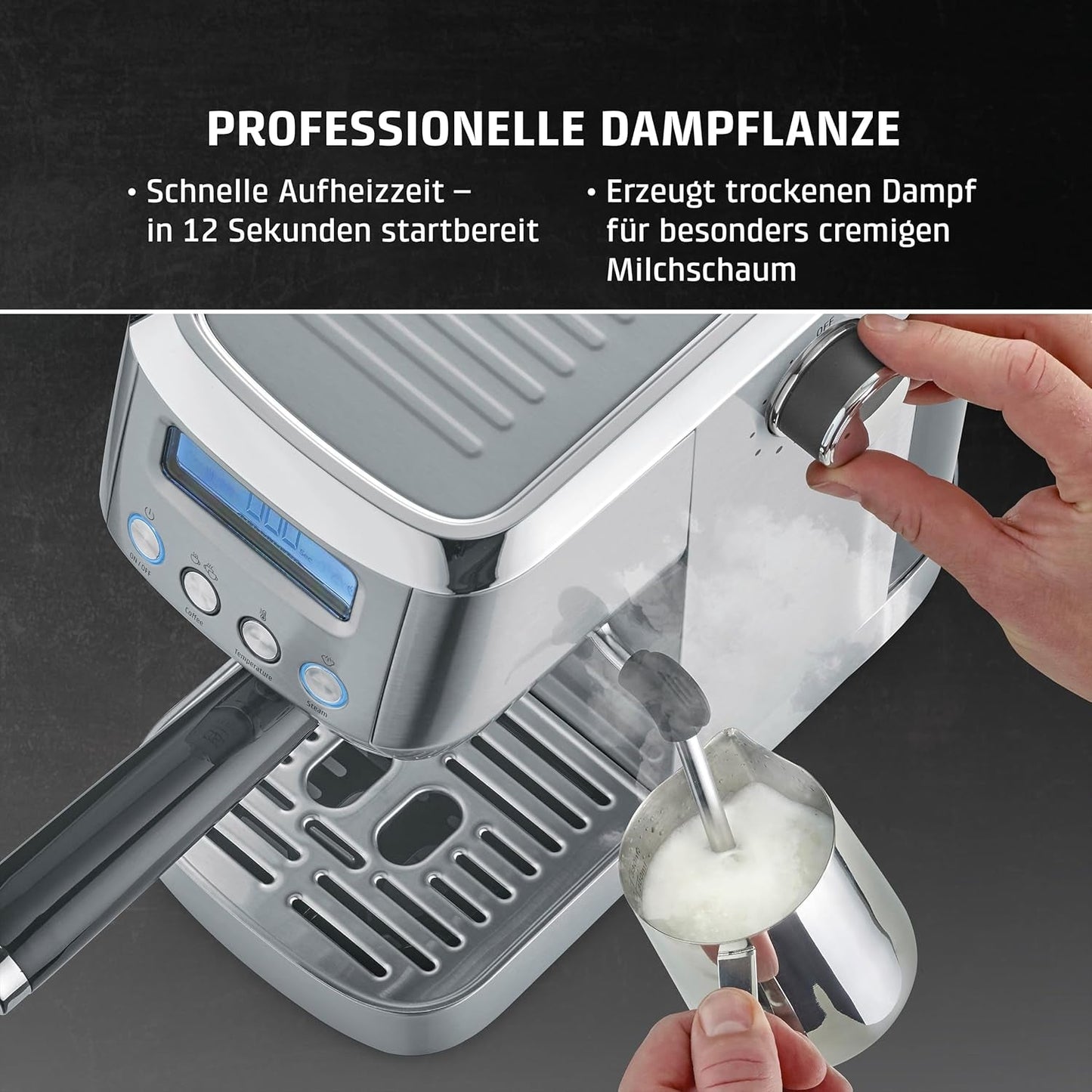 CASO EspressoGourmet Crema - Macchina per caffè espresso portafiltro con montalatte, espresso, cappuccino, portafiltro in acciaio inossidabile, pompa ULKA 20 bar, macchina da caffè, caffè macinato, capsule ESE