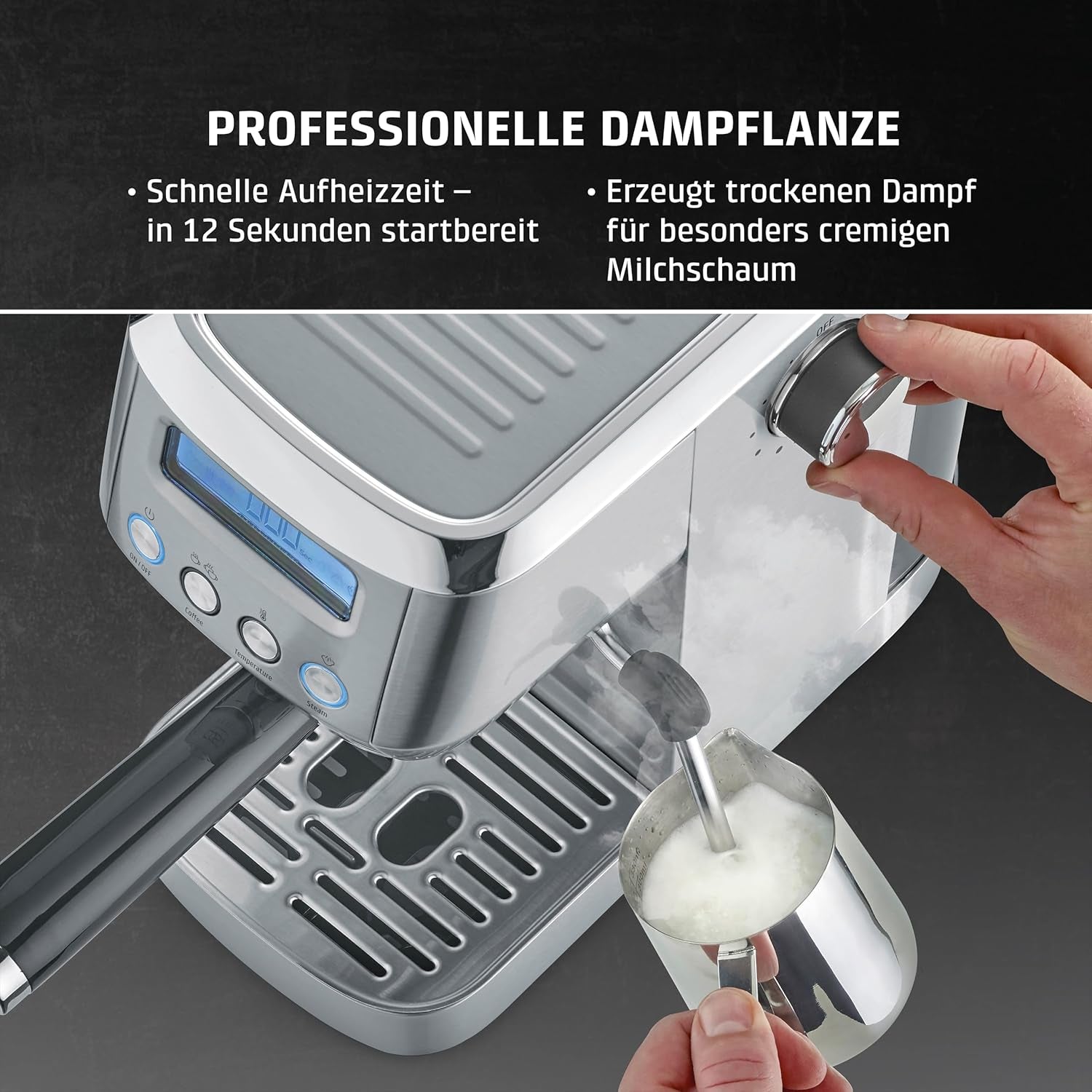 CASO EspressoGourmet Crema - Macchina per caffè espresso portafiltro con montalatte, espresso, cappuccino, portafiltro in acciaio inossidabile, pompa ULKA 20 bar, macchina da caffè, caffè macinato, capsule ESE