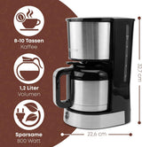 Caffettiera Clatronic® con caraffa thermos per 8–10 tazze di caffè (ca. 1,2 l) | Caffettiera con filtro in acciaio inox | Caraffa termica a doppia parete | Nessuna perdita di temperatura | Caffettiera 800 W | KA3805