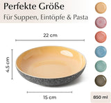 MIAMIO - Piatti Piani, Set da 6 (850ml) / Piatti Pasta Grandi e Fondi, Set Piatti per 6, Insalatiera in Ceramica / Lavabili in Lavastoviglie e Utilizzabili nel Microonde - Collezione Las Palmitas