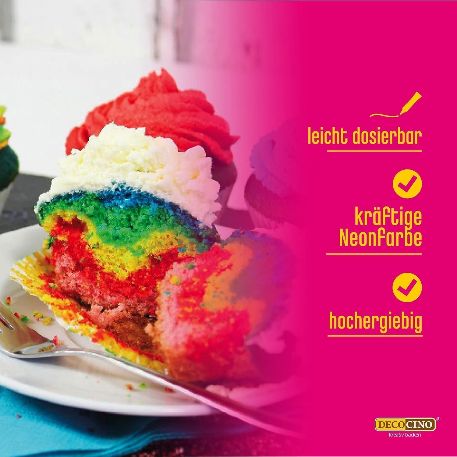 Decocino Set coloranti alimentari al neon - 3 pezzi - Rosso, rosa, viola - Colorante alimentare ad alto dosaggio - Per colorare torte, muffin, cupcake - Senza gusto