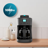 Cecotec Coffee 66 Grind & Drop Caffettiera a goccia essenziale. 1086 W, macinacaffè a lame, fino a 12 tazze, tecnologia Extreme Aroma, digitale, acciaio inossidabile, spegnimento automatico.