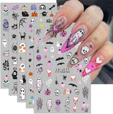 JMEOWIO Adesivo per unghie Halloween Süßer Geisterkürbis 9 Blatt Nail Art Sticker Selbstklebend Nagelaufkleber Dekoration Nageldesign Zubehör