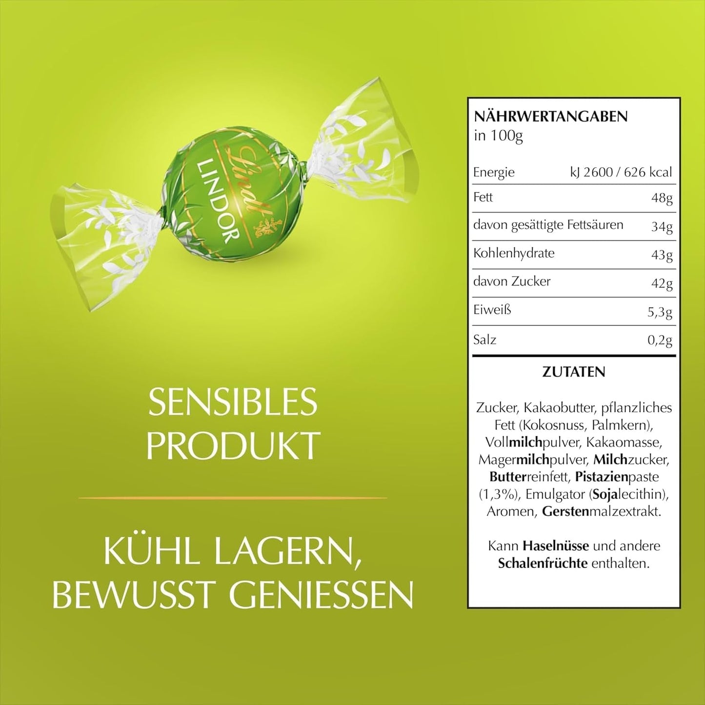 Lindt LINDOR Cioccolato al Pistacchio | Busta richiudibile da 1 kg | ca. 80 palline di cioccolato al latte con ripieno di crema al pistacchio che si scioglie in bocca | Confezione sfusa, regalo pralinato