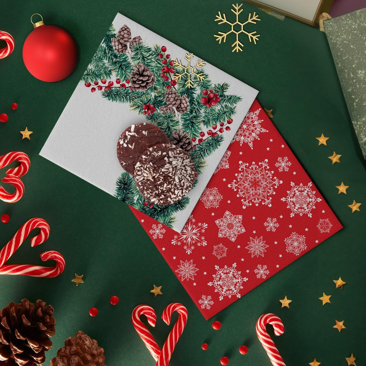 PAW - Tovaglioli Airlaid (40 X 40 Cm) I 50 Pezzi I Perfetto per Natale, Inverno, Vacanze I Decorazioni per la tavola della Vigilia di Natale I Tovaglioli Simil Tessuto Airlaid Rami Invernali I Rami Invernali