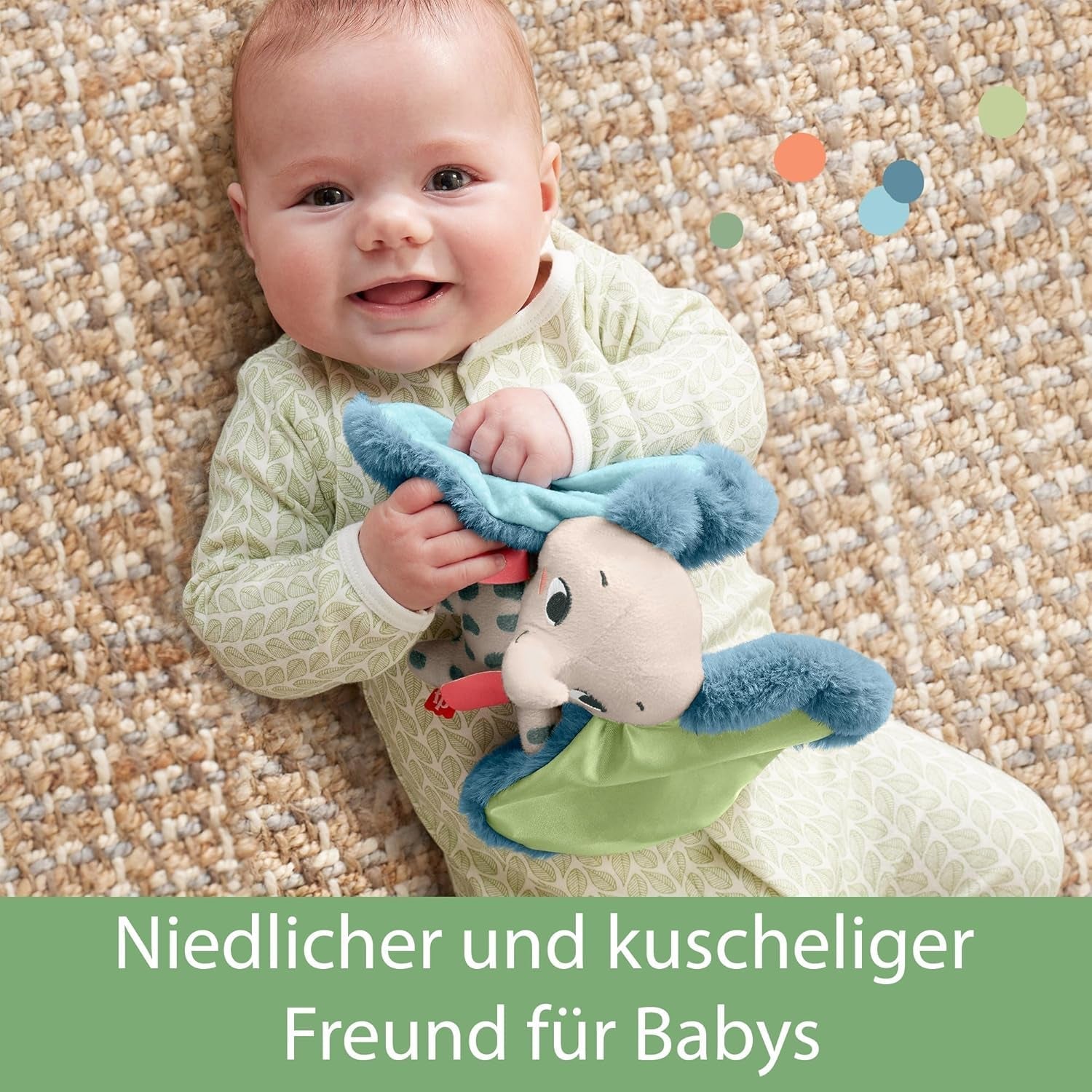 Elefante dalle orecchie giganti Fisher-Price - Adorabile peluche morbido con orecchie extra grandi, realizzato al 90% in plastica riciclata e imballaggio certificato FSC, per bambini dai 3 mesi in su, HKD63 Bebe Toys Naty Shop